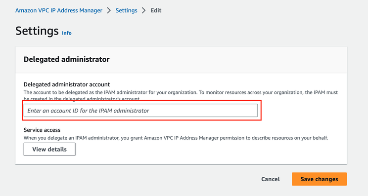 Setting the network account as the delegated administrator for IPAM