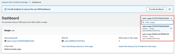 Default private and public scopes created with the IPAM