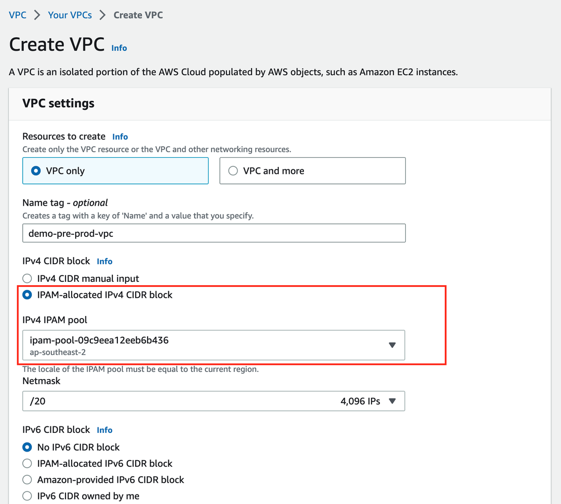 Creating a VPC using an IPAM pool instead of an explicit CIDR