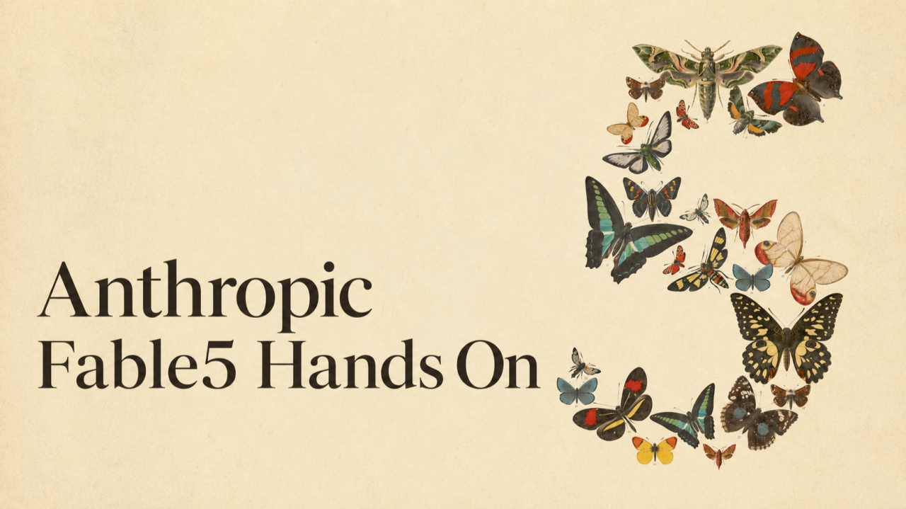 Anthropic Fable 5 Hands On — article cover with butterflies forming a 5
