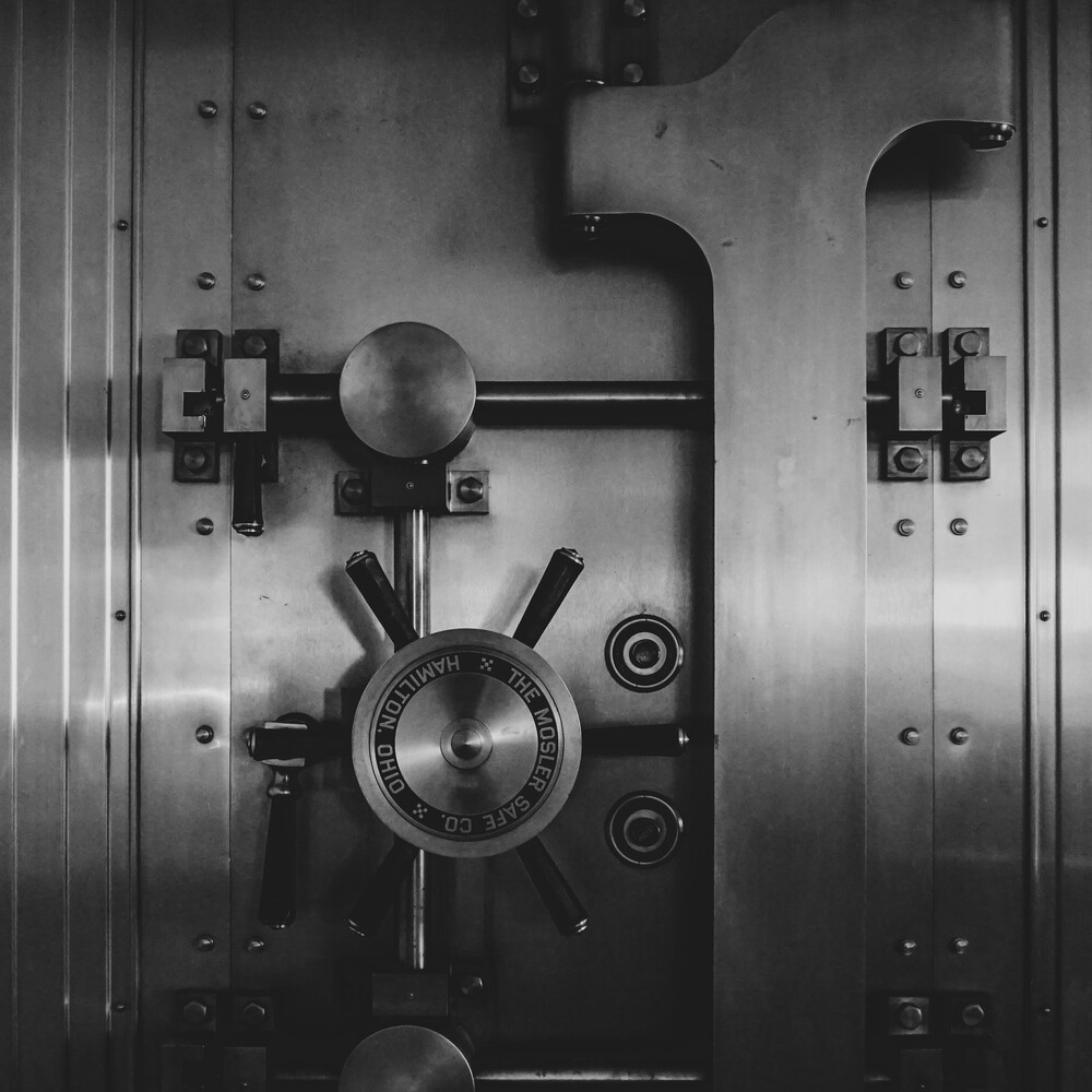 Interior of a heavy steel bank vault door